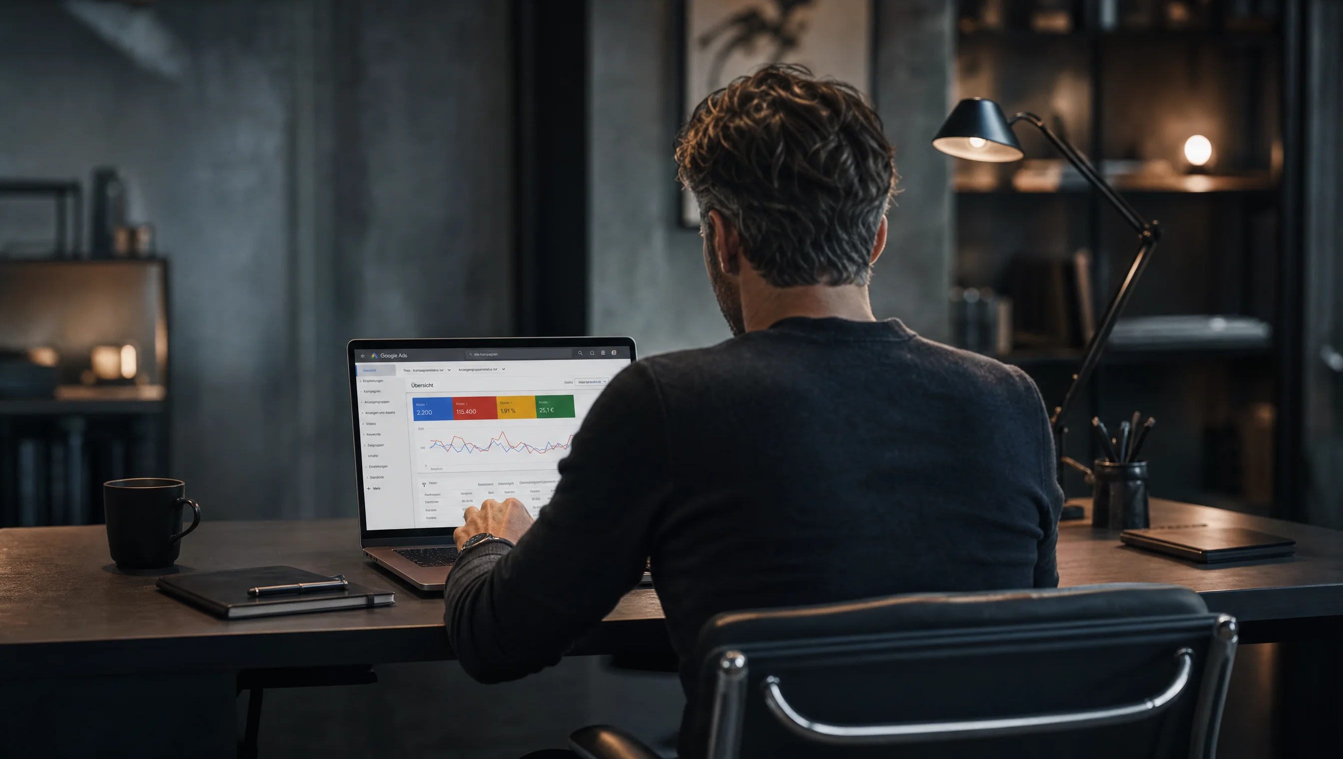 Google Ads-Konto wird am Laptop analysiert
